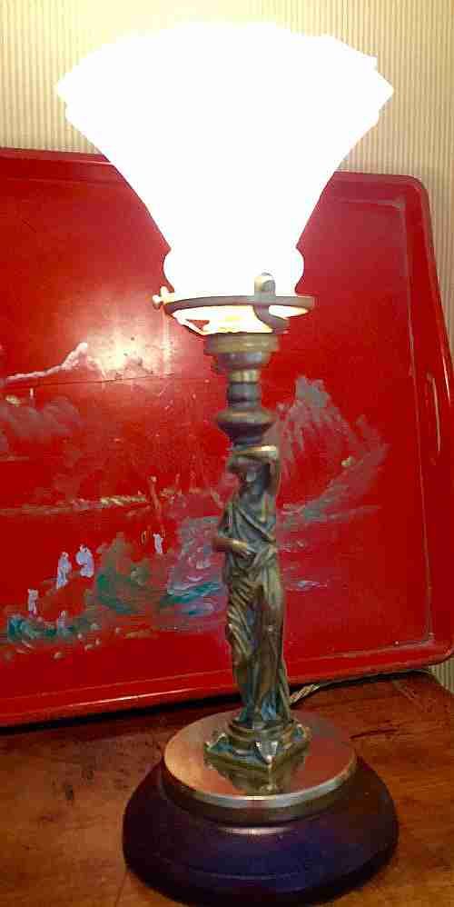 19th century lamp bronze and opaline or frosted glass