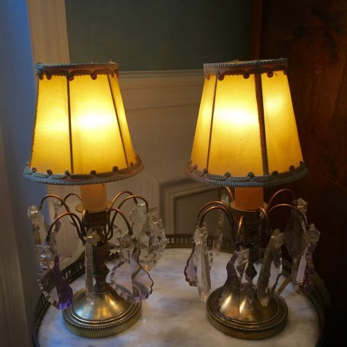 romantic pair 1920 lamps bronze crystal and silk