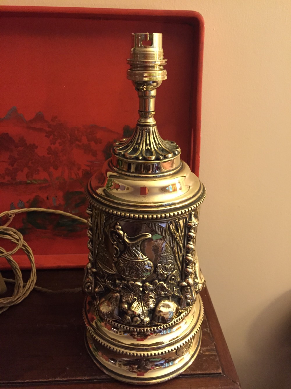 napoleon iii converted oil lamp brass stamped