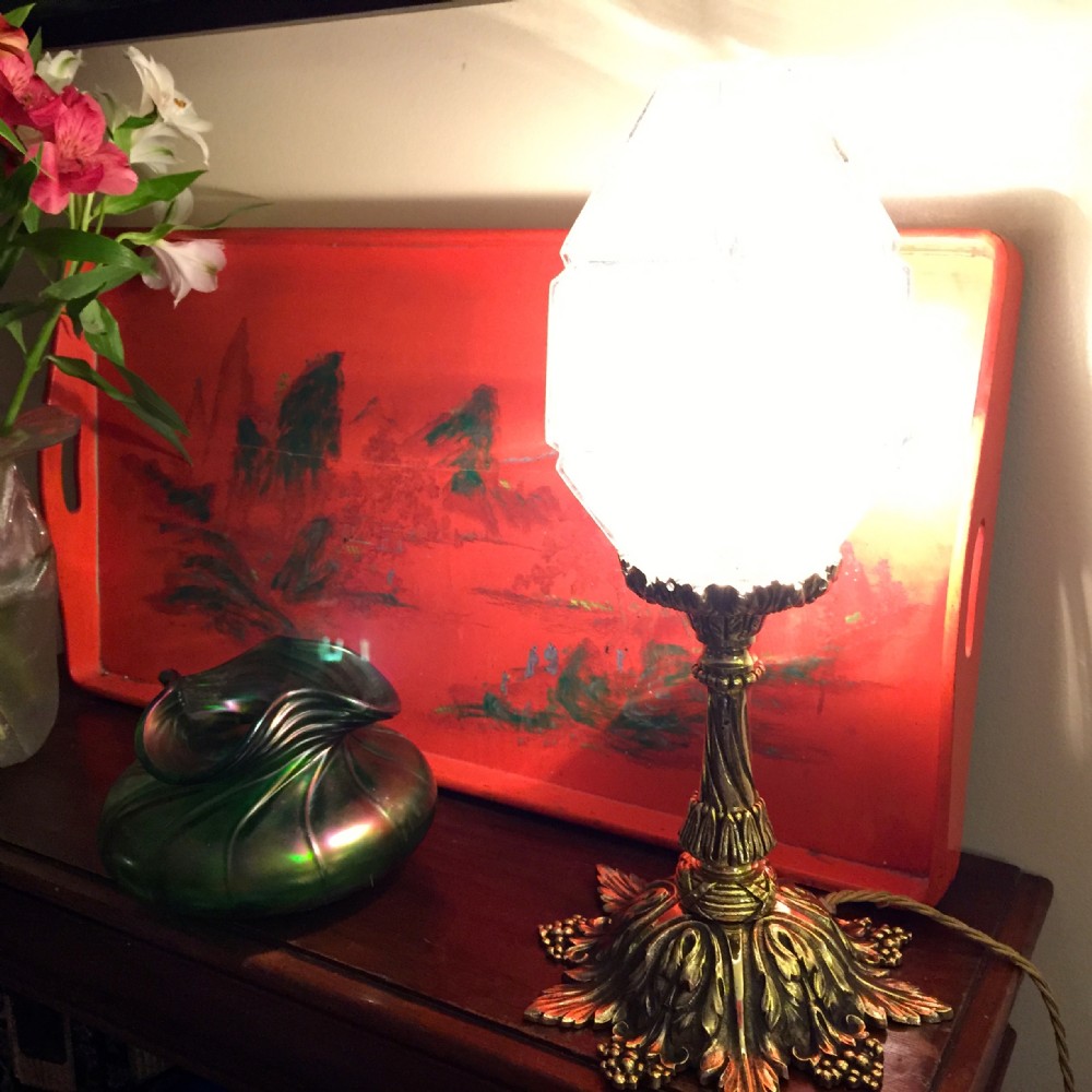 belle epoque table lamp bronze and frosted glass