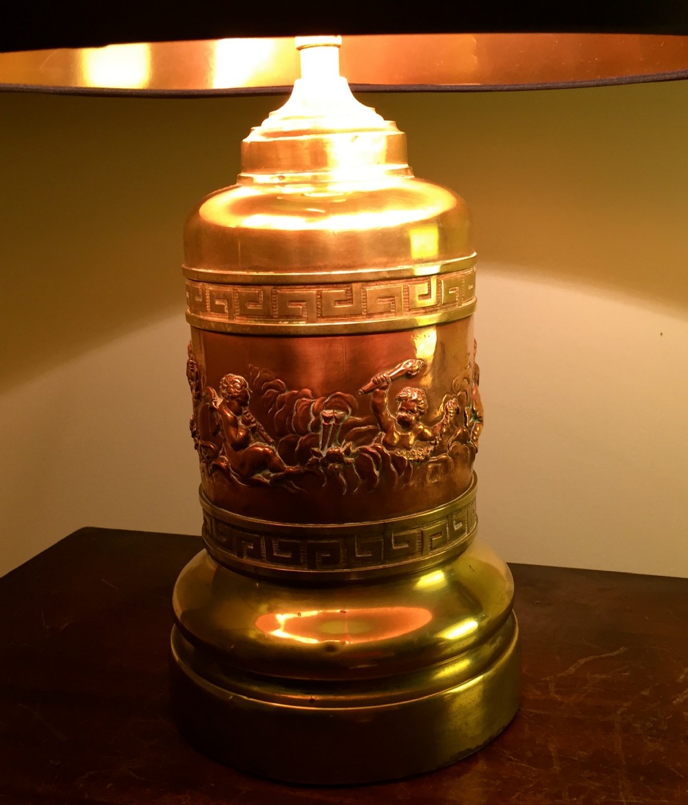 napoleon iii converted oil lamp cherub orchestra copper on brass
