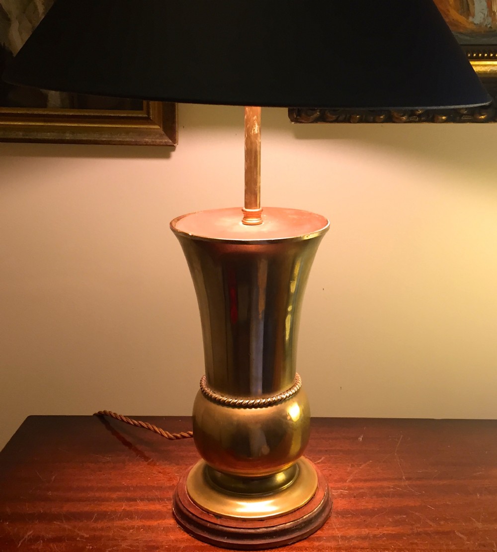 wonderful late victorian urn table lamp solid brass on mahogany base