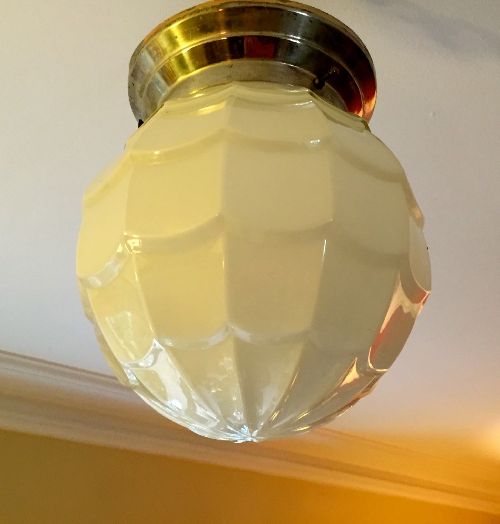 wonderful art deco ceiling lamp opaline and chrome