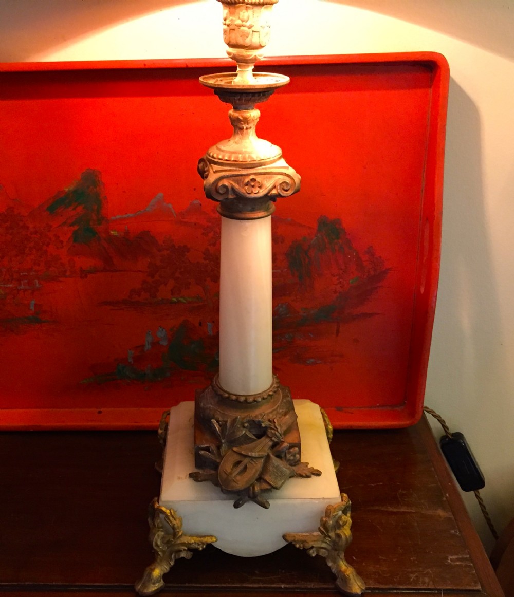 wonderful napoleon iii column table desk lamp marble and bronze