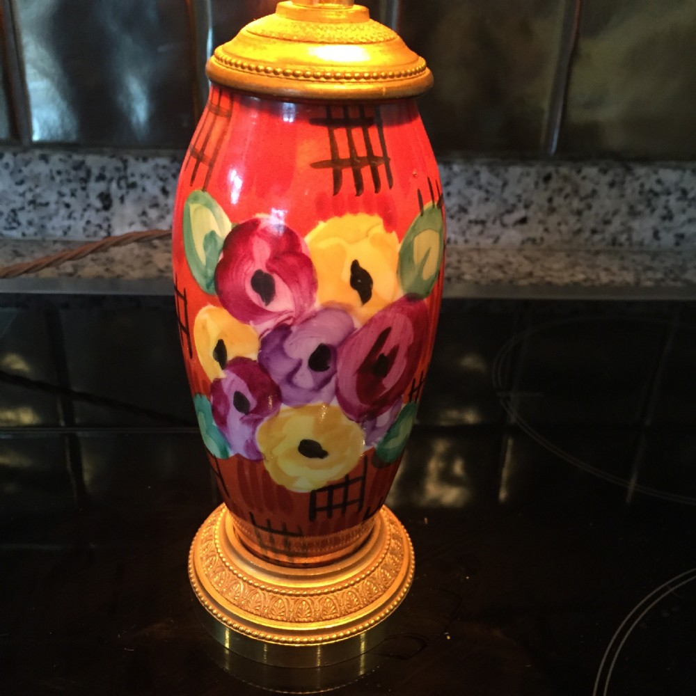 vibrant art deco table lamp hand painted faience