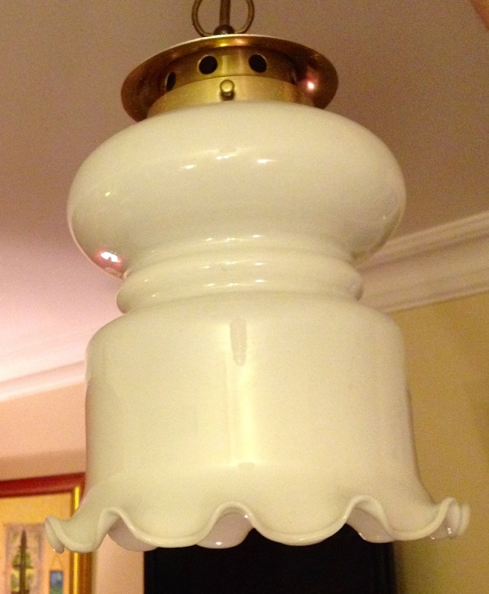 edwardian ceiling lamp opaline and brass
