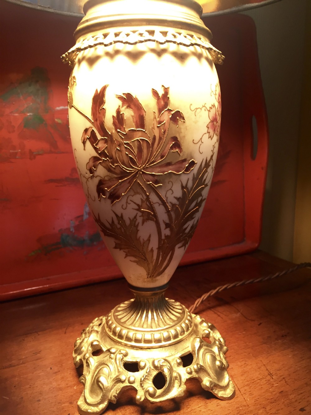 table lamp art nouveau enamelled and etched