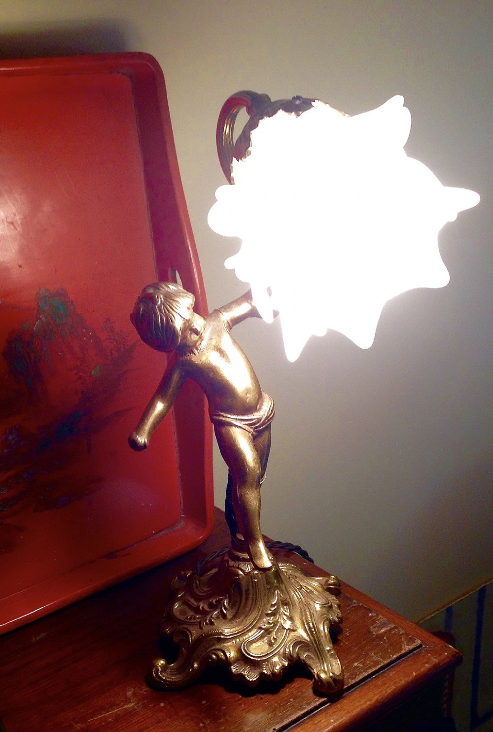 19th century cherub table lamp bronze