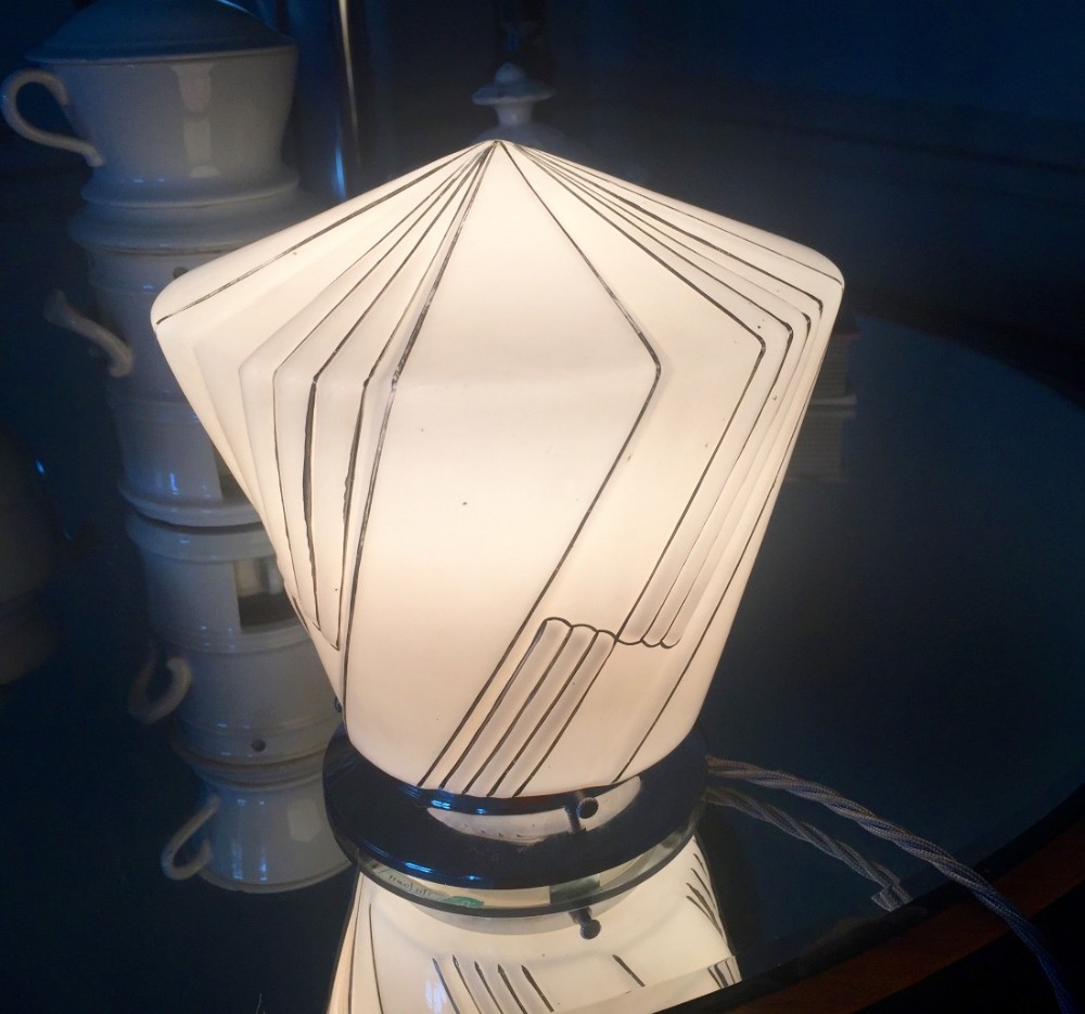 art deco ceiling or table lamp opaline on chrome
