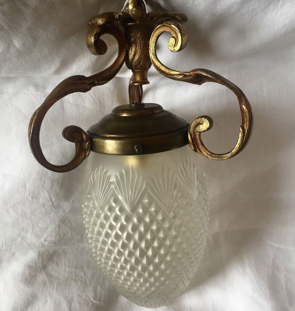 art nouveau hall lantern bronze and etched glass