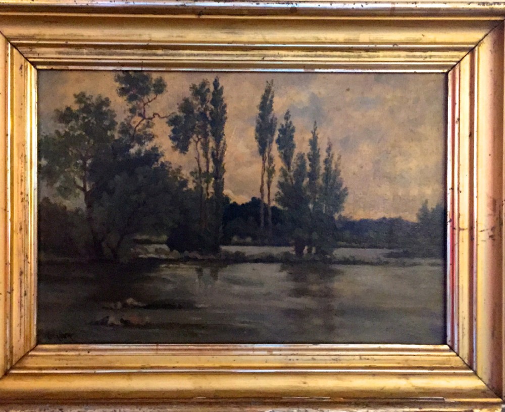 18th century oil painting river scene signed