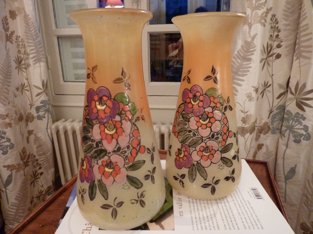 wonderful pair 1920 legras enamelled vases