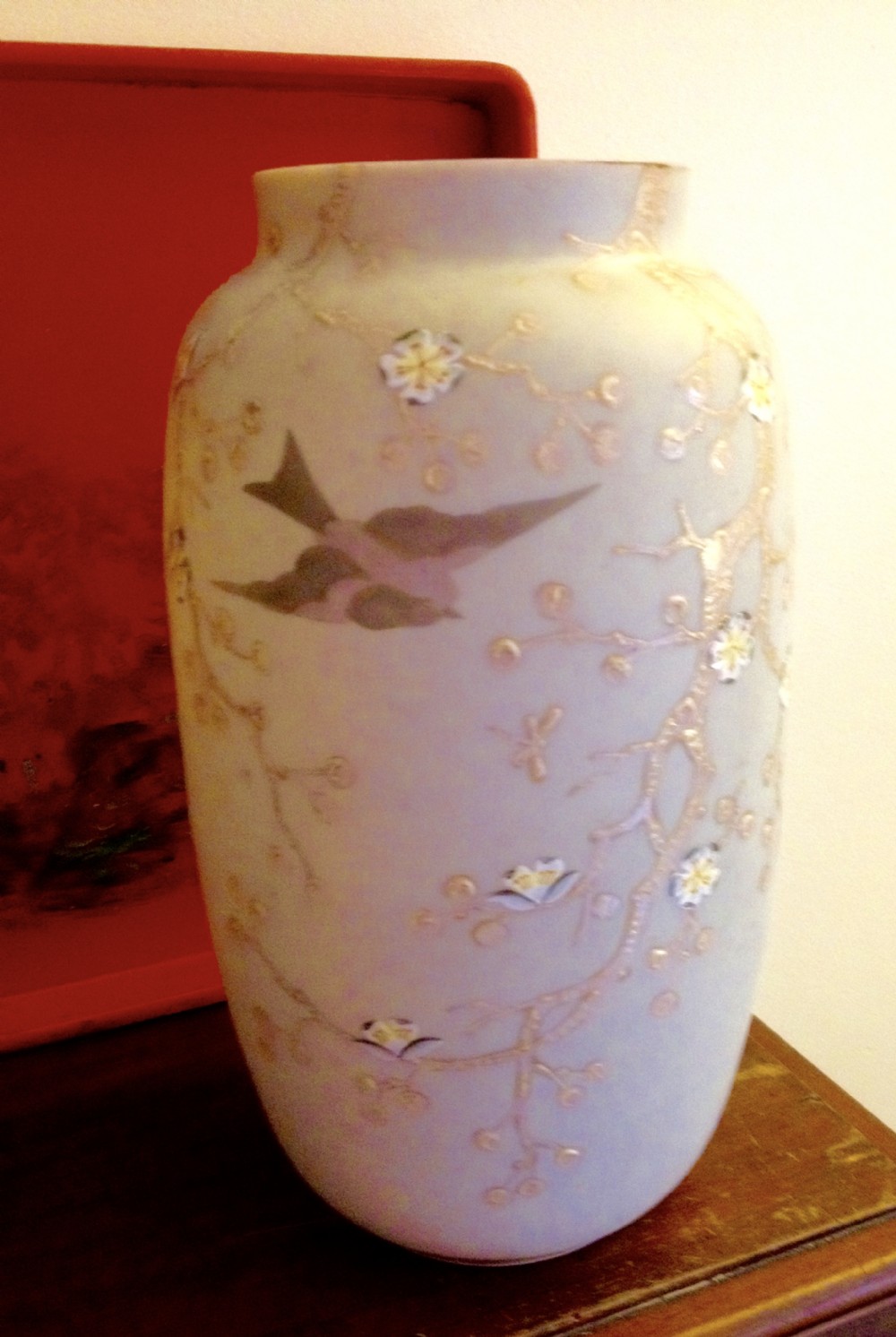large art nouveau enamelled vase porcelain