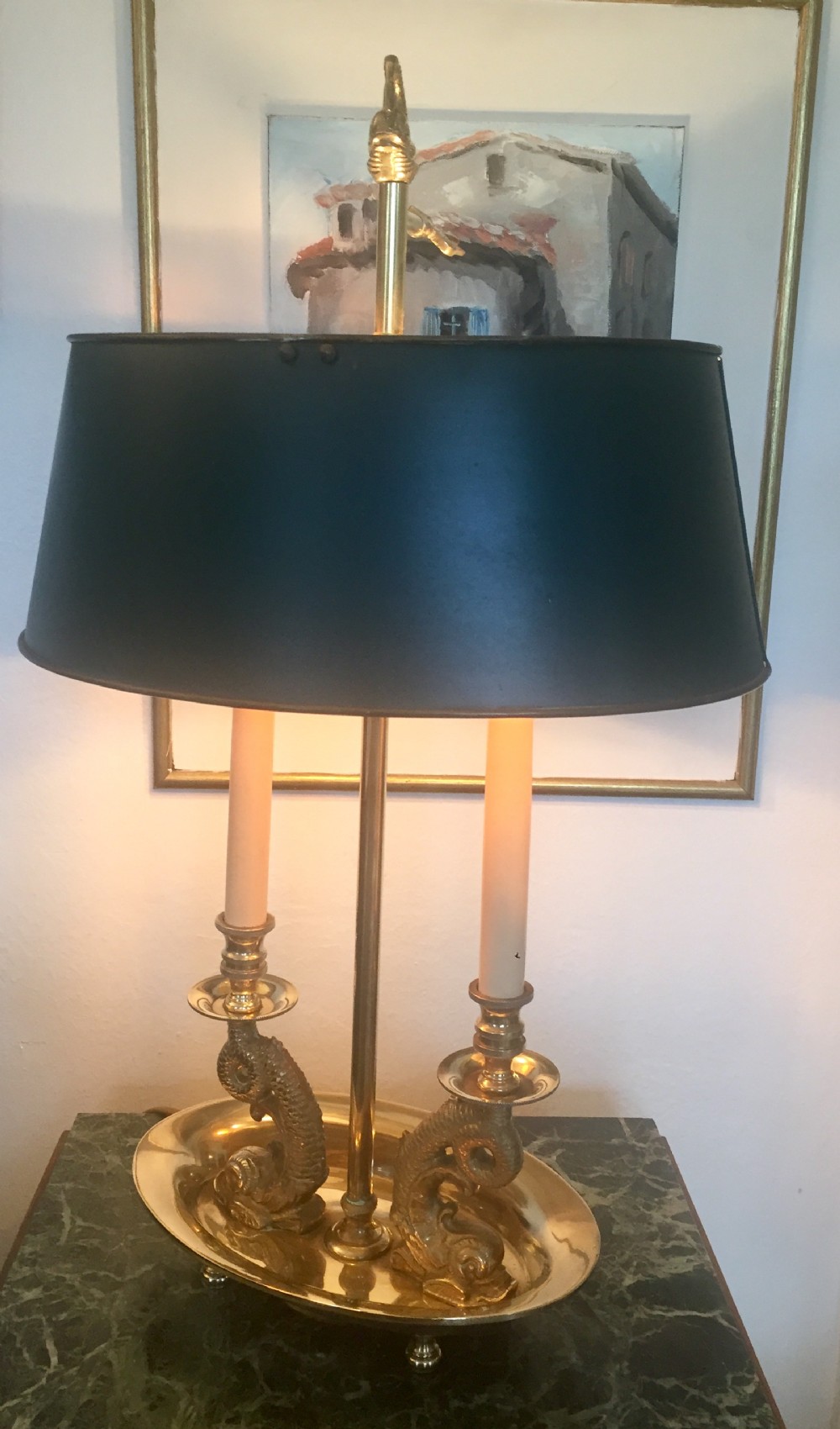 tall empire style bouillotte desk lamp green shade