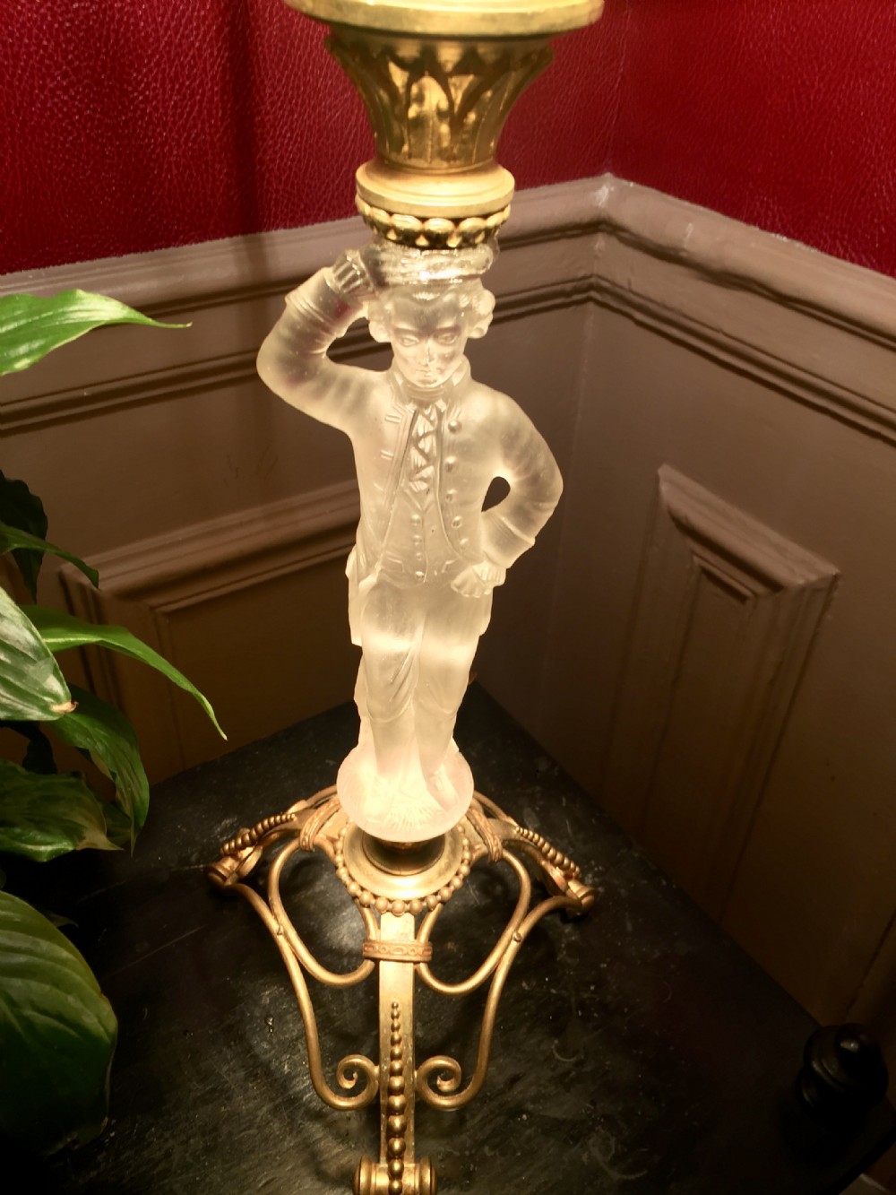 edwardian gentleman table lamp frosted glass and brass