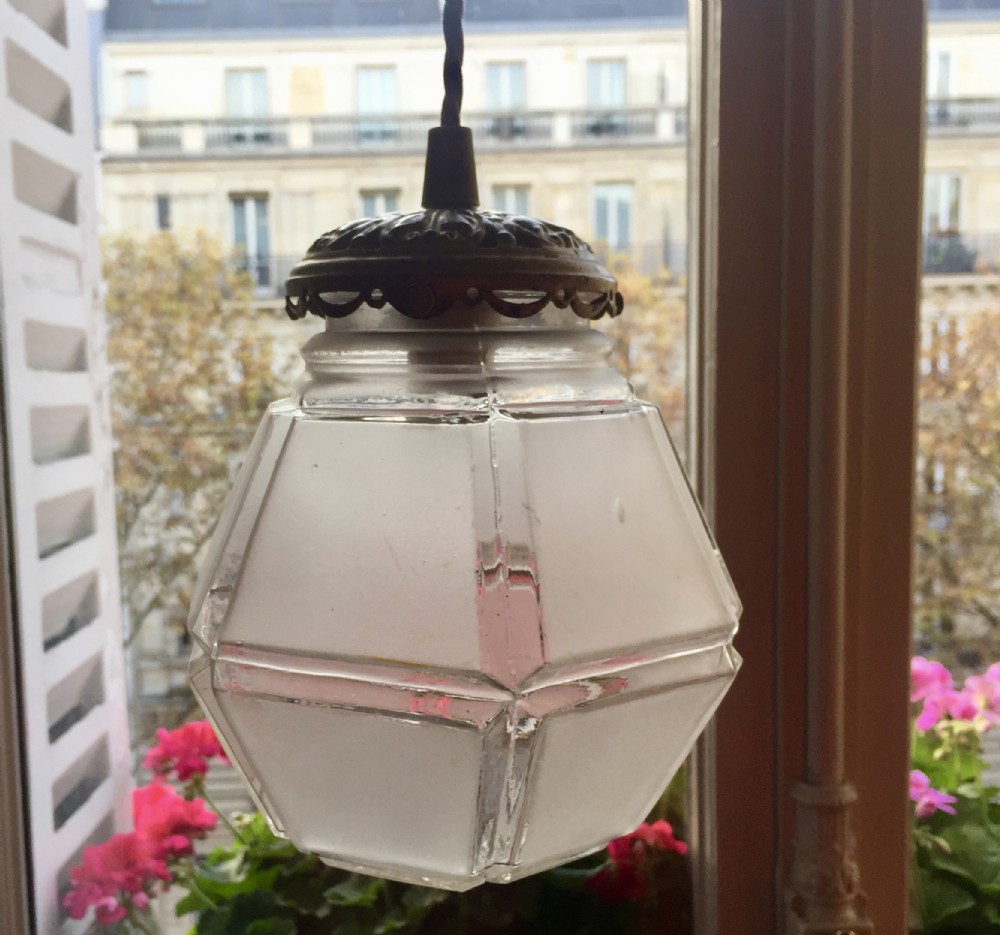 original art deco lantern in frosted glass