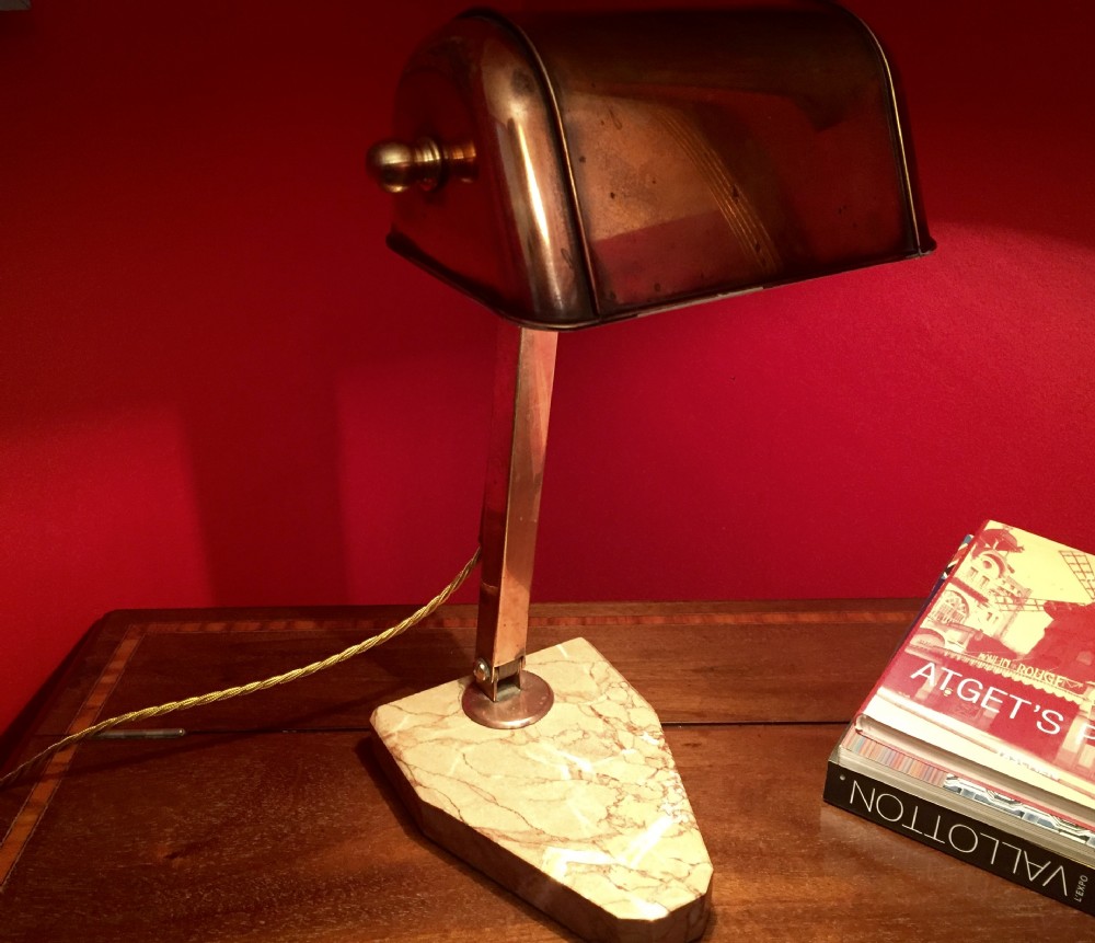 iconic 1930 desk lamp in copper and marble fare'