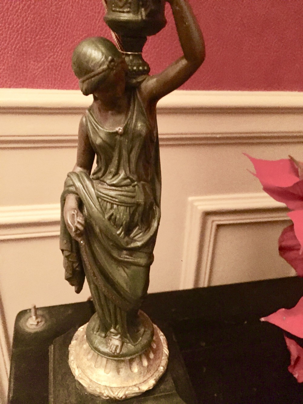 19th c figural lamp bronze on marble