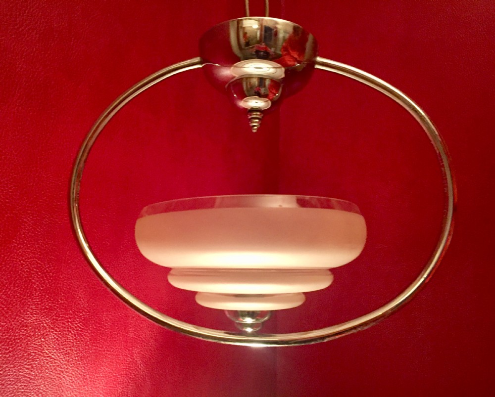 original art deco ceiling lamp chrome and frosted glass