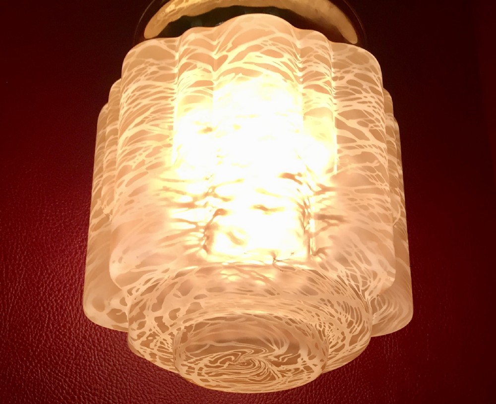 1920 large skyscraper ceiling lamp amber clichy opaline