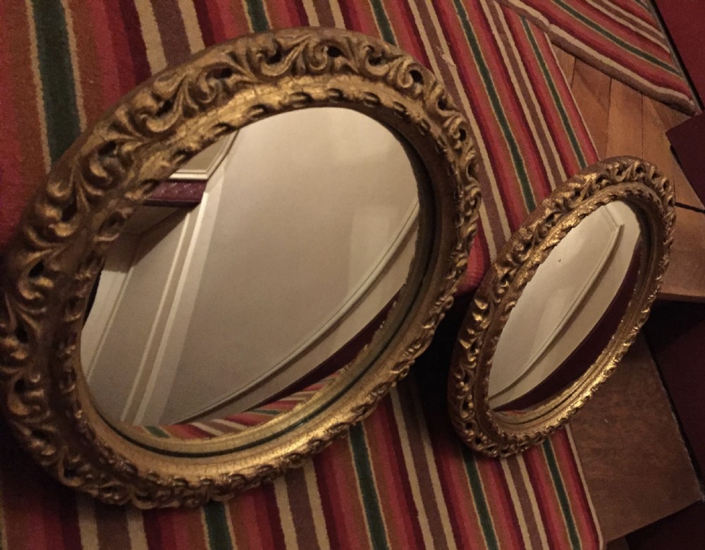 pair decorative circular mirrors giltwood