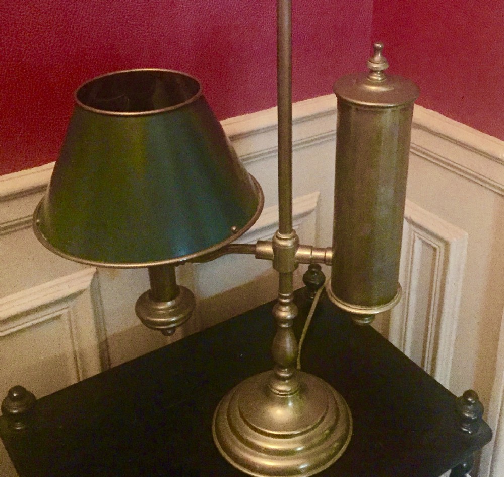 vintage student lamp brass and green toleware