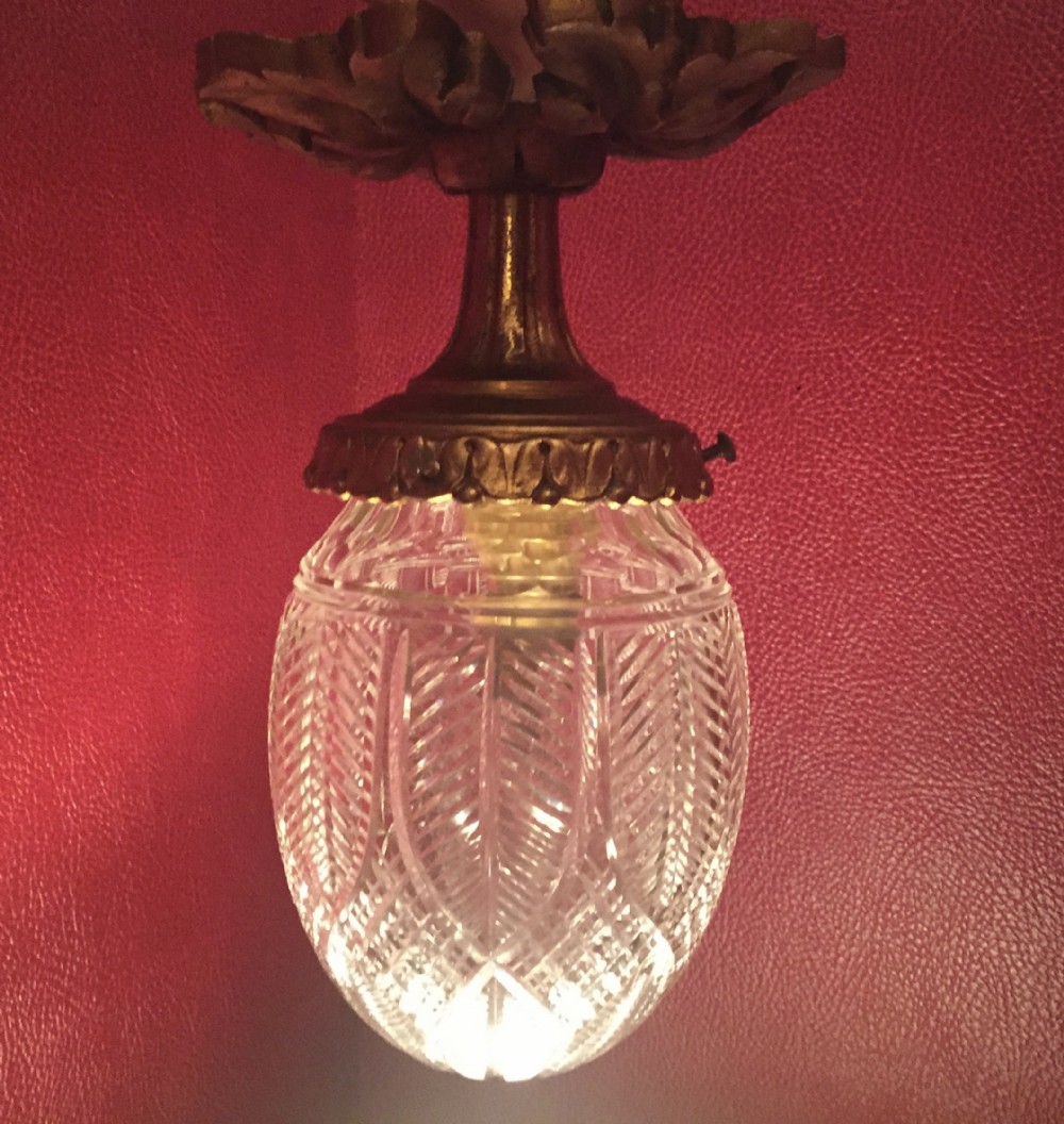 edwardian oval acorn ceiling lamp crystal and brass