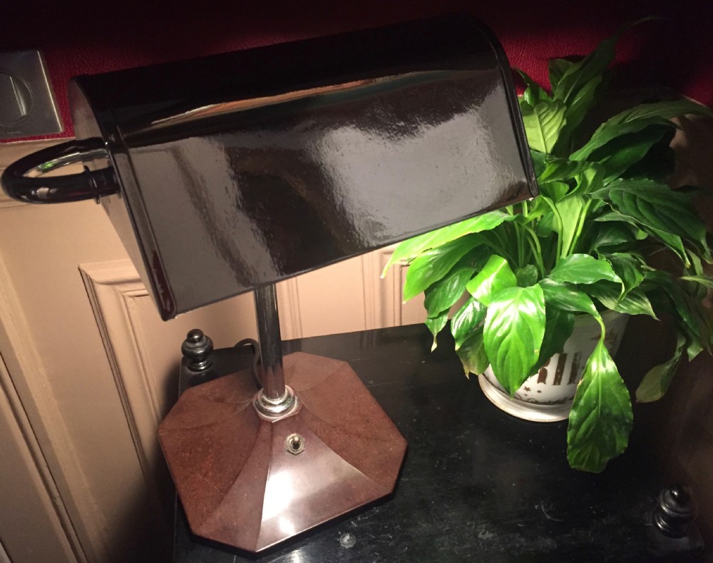 unusual modernist bankers lamp chrome on bakelite