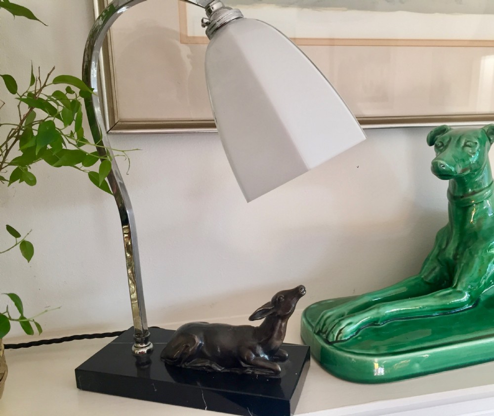 original art deco desk lamp chrome bronze and granite