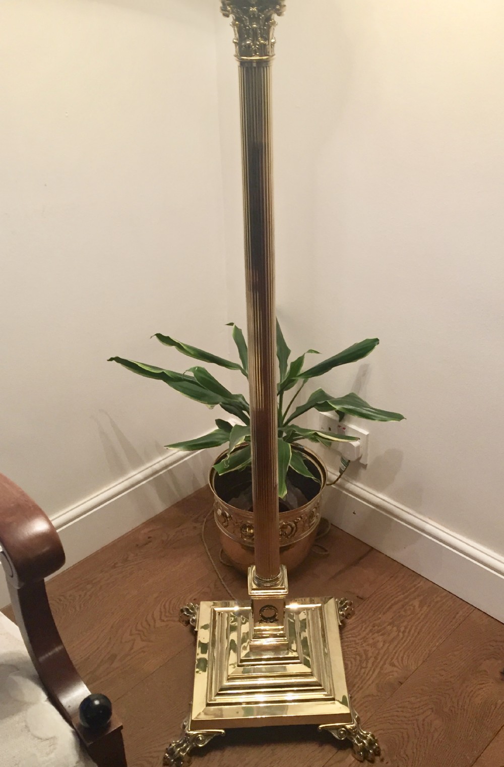 edwardian telescopic corinthian column standard lamp brass