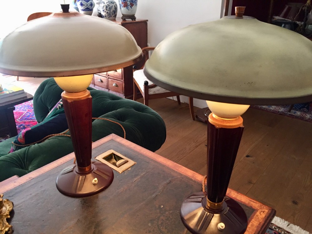iconic near pair art deco jumo desk lamps bakelite