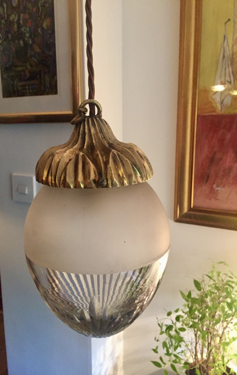 original edwardian ceiling lamp bronze on cut glass