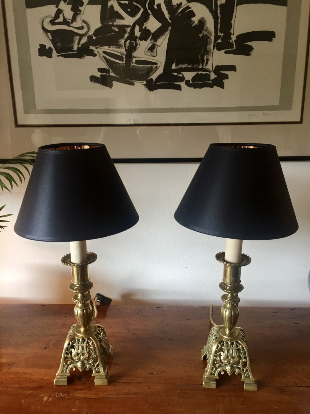 spectacular pair georgian pierced bronze lamps