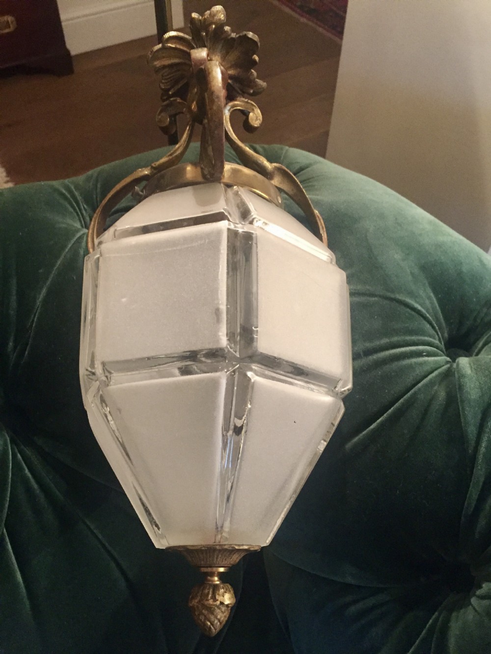 original edwardian lantern frosted glass and bronze