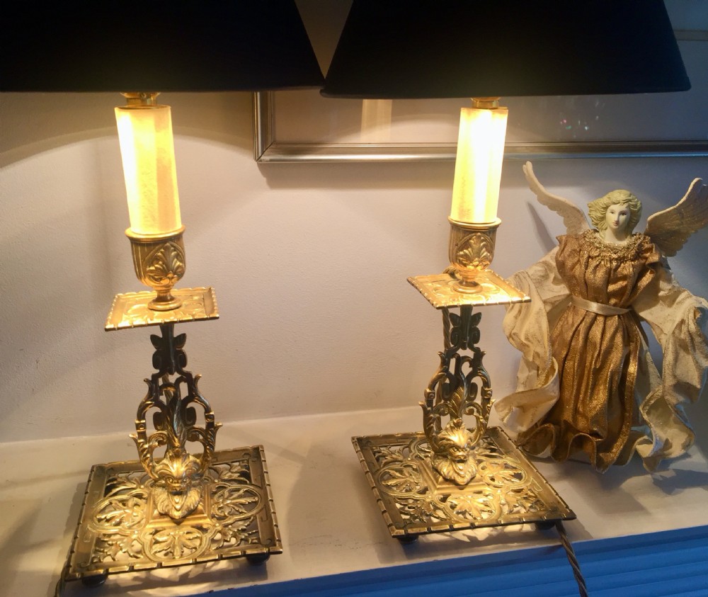 pair georgian pierced lamps bronze